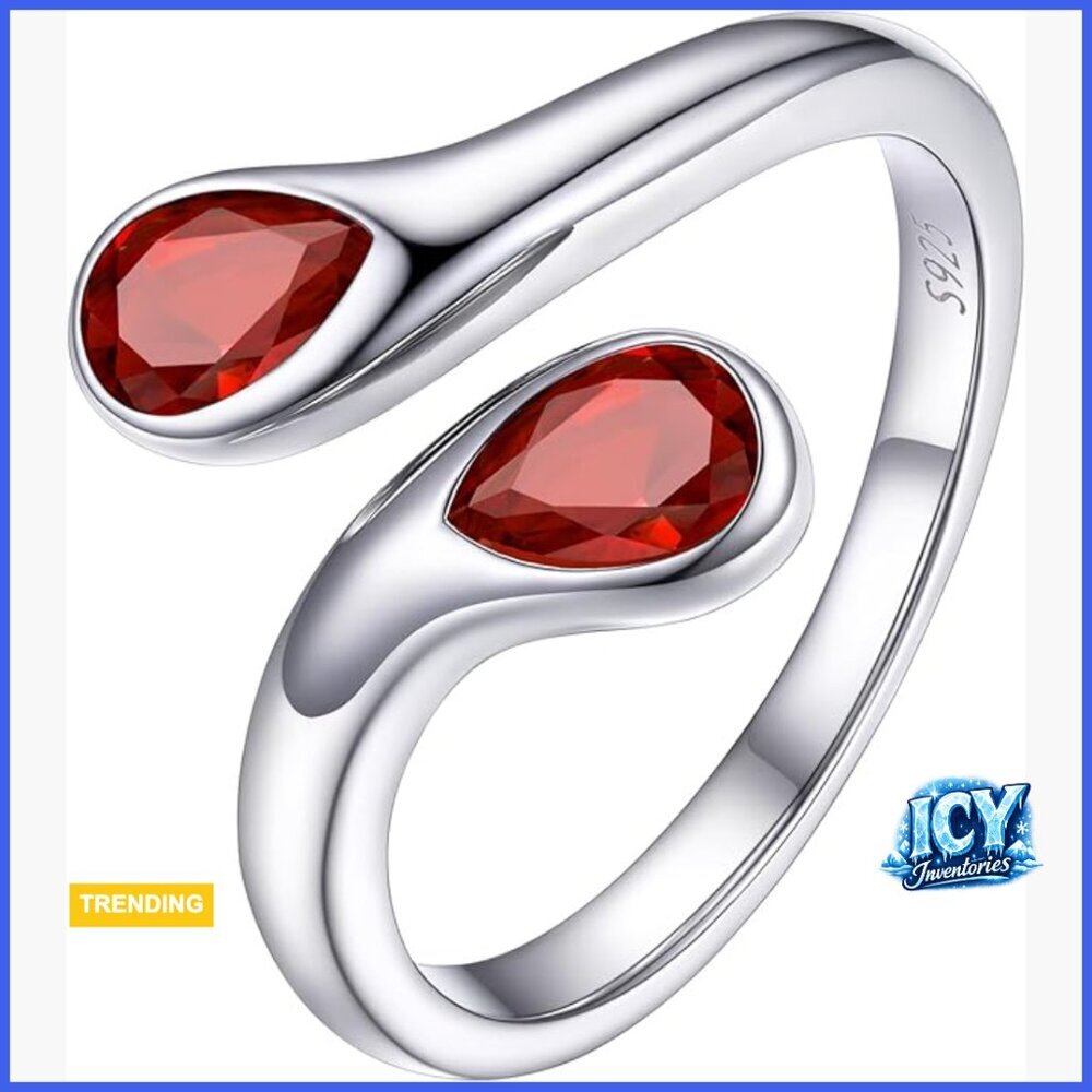 Sterling Silver Adjustable Statement Ring with Dual Pear-Cut Gemstones